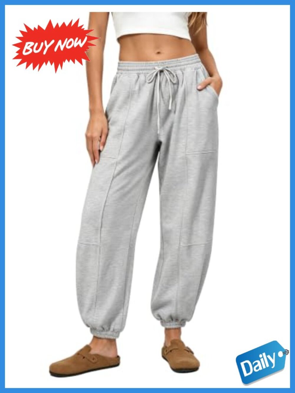 Barrel Leg Sweatpants High Waist Joggers with Pockets Lightweight Polyester